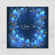Hortênsia Azul Moldura Celestial Dourada Meia-Noit