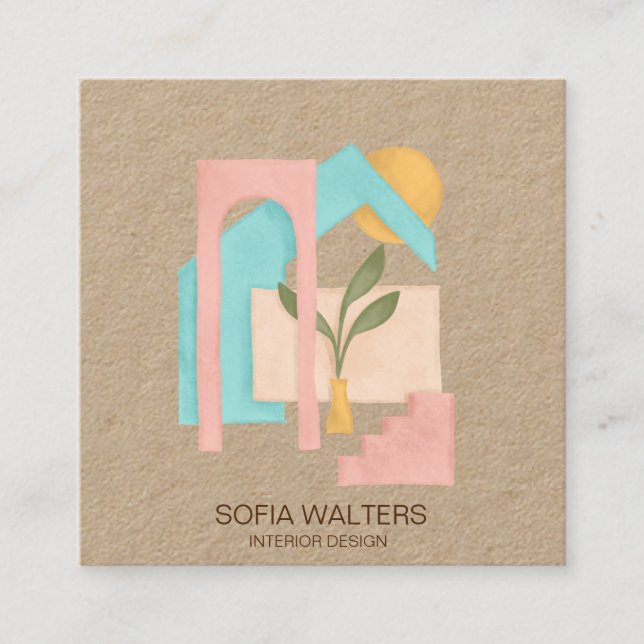 Cartão De Visita Quadrado hotel imobiliário para preparação de interiores (Frente)