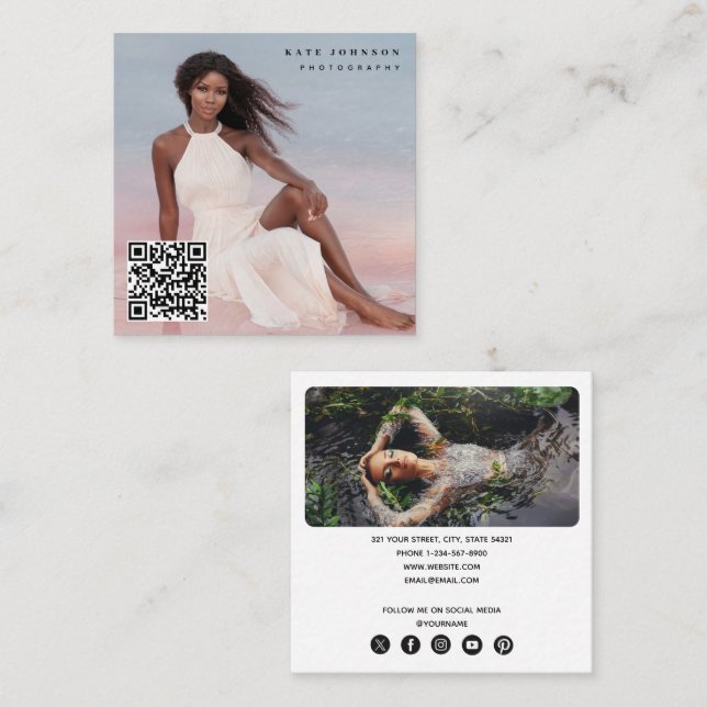 Cartão De Visita Quadrado Ícones de mídia social de código QR do Fotógrafo T (Frente/Verso)