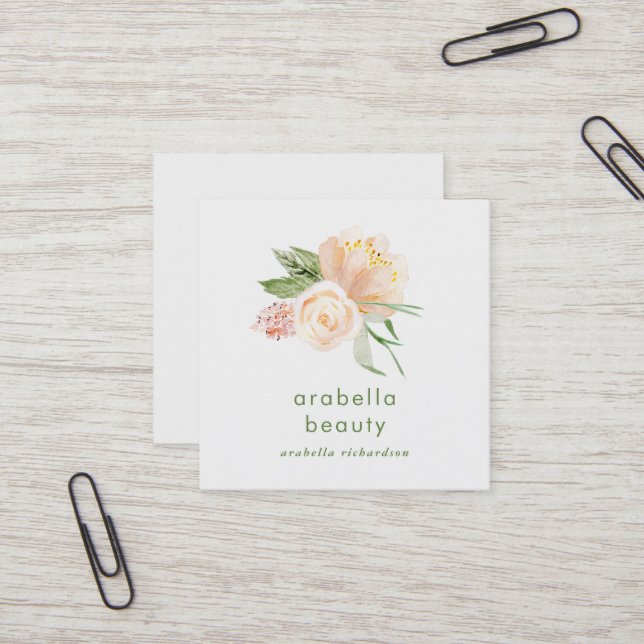 Cartão De Visita Quadrado Ícones florais dos meios do Social da aguarela | (Frente/Verso In Situ)