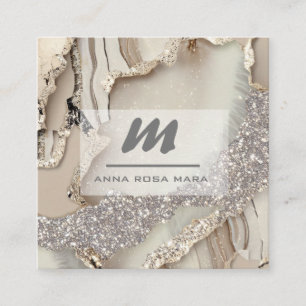 Cartão De Visita Quadrado *~* Icr Agate Mauve Luxe Glitter Inicial AP66