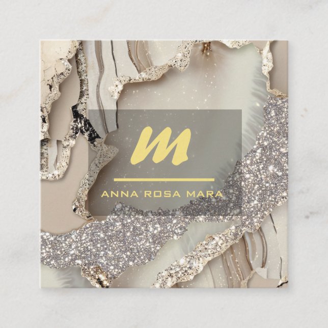 Cartão De Visita Quadrado *~* Icterícia QR Agate Mauve Glitter Dourado AP66  (Frente)