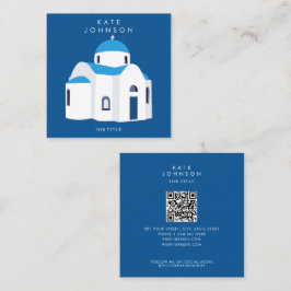 Cartão De Visita Quadrado Ilha Grega Santorini Blue Dome Church Código QR