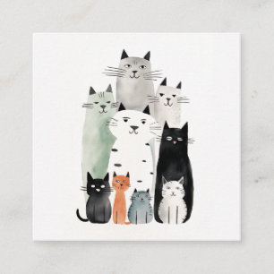 Cartão De Visita Quadrado Ilustração de Gouache de Cats e Amigos