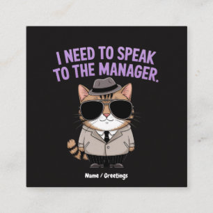 Cartão De Visita Quadrado Ilustração de Humor de Gato de Gerente Engraçado