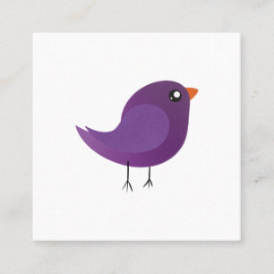 Cartão De Visita Quadrado Ilustração de Passarinho Roxo Fofo