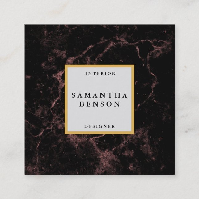 Cartão De Visita Quadrado Imagem Dourada do Mármore Negro Moderno Elegante (Frente)