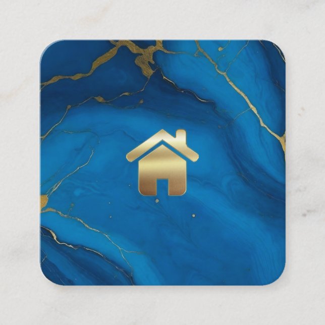 Cartão De Visita Quadrado Imobilizações do mármore azul com brilho (Frente)