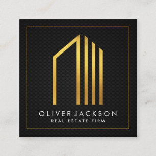 Cartão De Visita Quadrado Imóveis Dourado Executivo Lux Malha negra