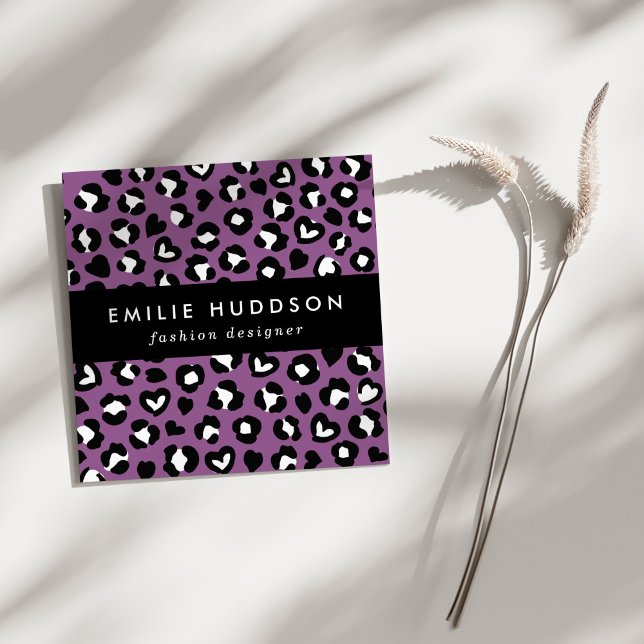 Cartão De Visita Quadrado Impressão Animal, Leopardo Roxo, Manchas de Chita, (Criador carregado)