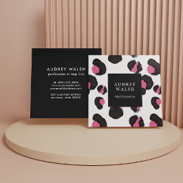 Cartão De Visita Quadrado Impressão branca-leopardo-rosa-rosa-rosa