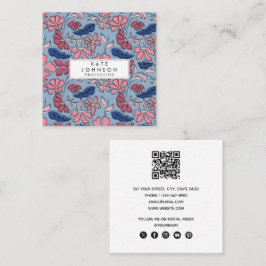 Cartão De Visita Quadrado Impressão de Bloco Floral Desenhado à Mão Rosa e A