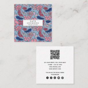 Cartão De Visita Quadrado Impressão de Bloco Floral Desenhado à Mão Rosa e A