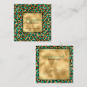 Cartão De Visita Quadrado Impressão de Moda Dourada de Menina Leopard Trend