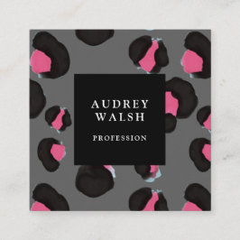 Cartão De Visita Quadrado Impressão do Leopardo das Cinzas Escuras Girly Pin