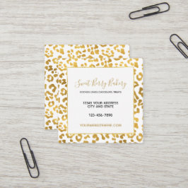 Cartão De Visita Quadrado Impressão Dourado do leopardo