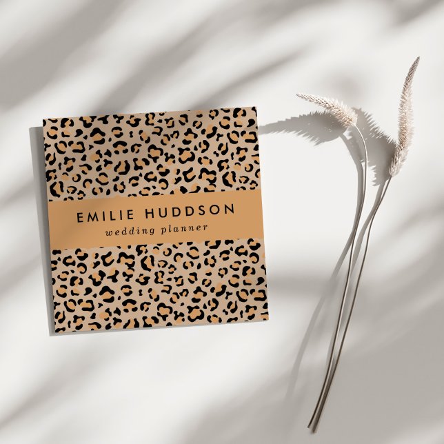 Cartão De Visita Quadrado Impressão Leopardo, Manchas Leopardo, Leopardo Cas (Criador carregado)