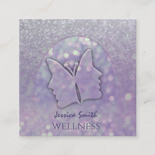 Cartão De Visita Quadrado Impressionante moça-chic encara violeta da borbole (Frente)