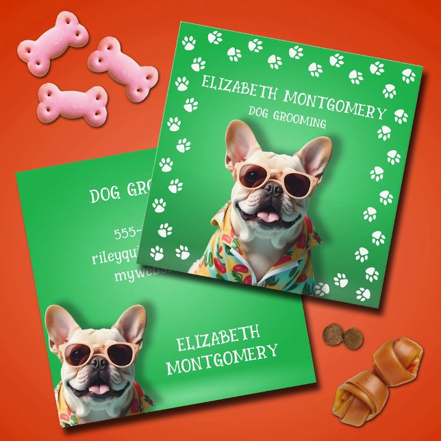 Cartão De Visita Quadrado Impressões de pata de granizo de cães (Dog Groomer Paw Prints Square Business Cards)