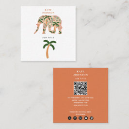 Cartão De Visita Quadrado Indian Floral Paisley Ornate Elephants