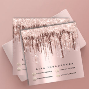 Cartão De Visita Quadrado Influenciador Makeup Drill Glitter Rosa Chocolate 