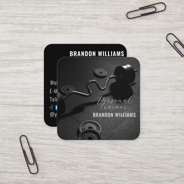 Cartão De Visita Quadrado Influenciador Pessoal de Malhação Branca Preta (Frente/Verso In Situ)