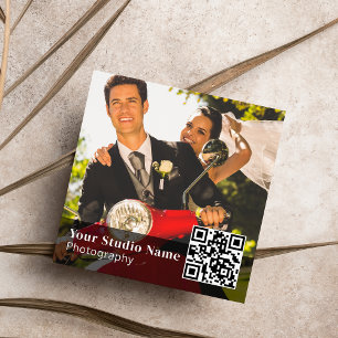 Cartão De Visita Quadrado Informações de Contato de Fotografia Preta Elegant