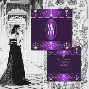 Cartão De Visita Quadrado Iniciais de na moda Roxo e Ornamentado Lilac