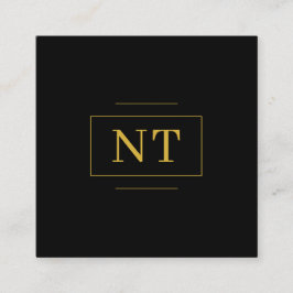 Cartão De Visita Quadrado Iniciais Dourados Monograma de borda Preto Minimal