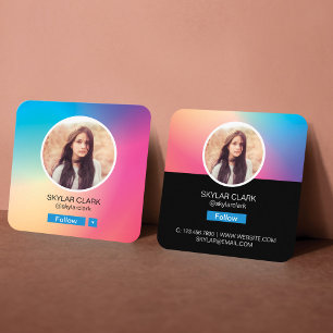 Cartão De Visita Quadrado Instagram Social Siga-me Foto Colorido Gradiente