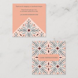 Cartão De Visita Quadrado INSTRUÇÕES DE CUIDADO Azulejos FLorais Elegantes G