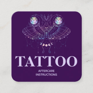 Cartão De Visita Quadrado Instruções de Cuidados Pós-Tatuagem de Mariposa Ce