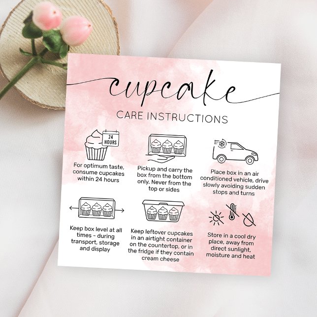 Cartão De Visita Quadrado Instruções de cupcake Precaução Cor de Água Rosa E (Criador carregado)