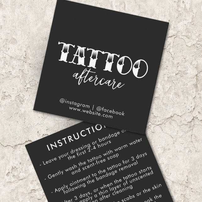 Cartão De Visita Quadrado Instruções para o Cuidado de Artista Profissional  (Tattoo Professional Artist Aftercare Instructions Square Business Card)