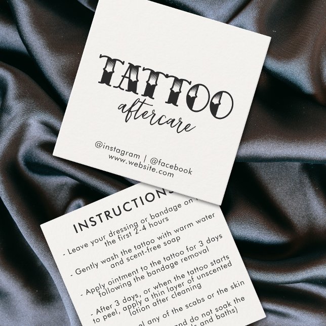 Cartão De Visita Quadrado Instruções para o Cuidado de Artista Profissional  (Tattoo Professional Artist Aftercare Instructions Square Business Card)