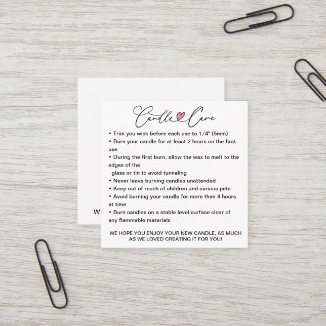 Cartão De Visita Quadrado Instruções simples de tratamento de velas / Adicio (Frente/Verso In Situ)