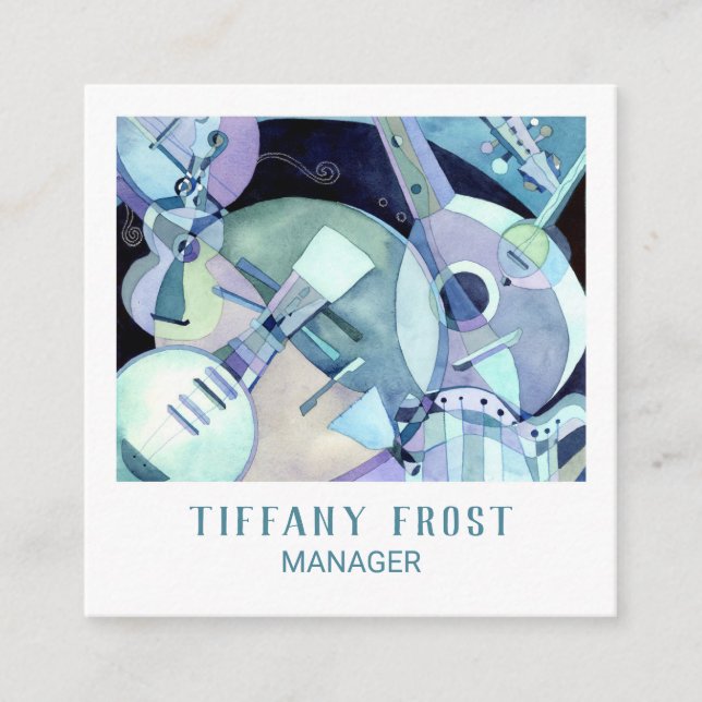 Cartão De Visita Quadrado Instrumentos Musicais De Aquarela (Frente)