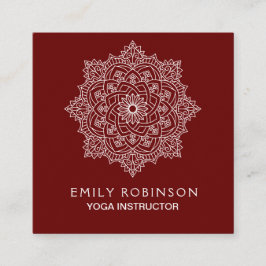 Cartão De Visita Quadrado Instrutor da ioga da mandala de Borgonha