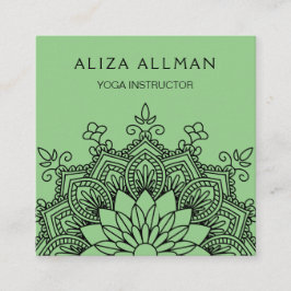 Cartão De Visita Quadrado Instrutor da ioga da mandala do verde prudente
