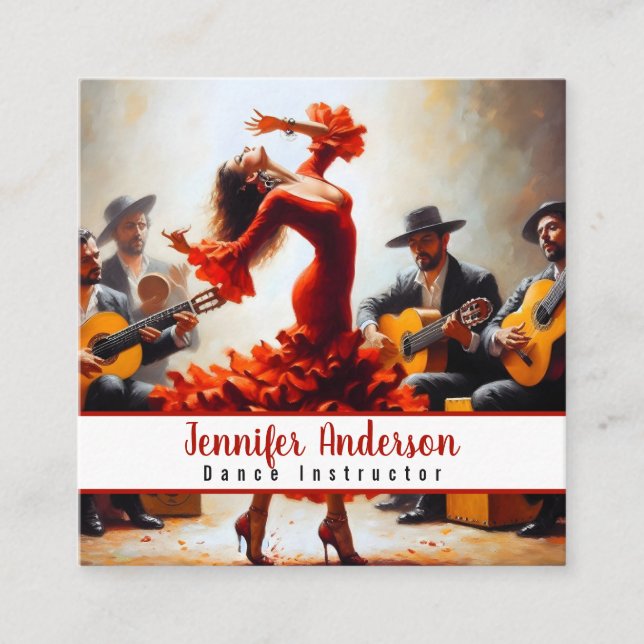 Cartão De Visita Quadrado Instrutor de dança Banda Flamenco (Frente)