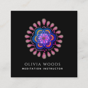 Cartão De Visita Quadrado Instrutor de Meditação com Mandalas