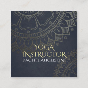 Cartão De Visita Quadrado Instrutor de Meditação Yoga Dourado Mandala Marinh