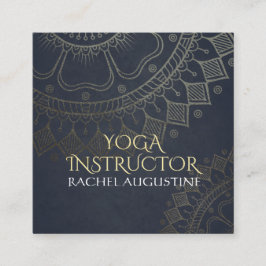 Cartão De Visita Quadrado Instrutor de Meditação Yoga Dourado Mandala Marinh
