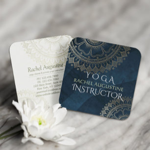 Cartão De Visita Quadrado Instrutor de Meditação Yoga Dourado Mandala Marinh