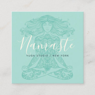 Cartão De Visita Quadrado Instrutor de yoga de meditação Teal floral