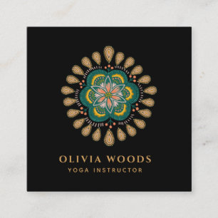 Cartão De Visita Quadrado Instrutor de Yoga Mandala
