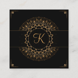 Cartão De Visita Quadrado Instrutor Dourado Mandala Elegante Yoga