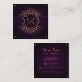Cartão De Visita Quadrado Instrutor Dourado Mandala Elegante Yoga Roxo