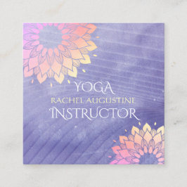 Cartão De Visita Quadrado Instrutor Purple Yoga Rosa Dourado Mandala
