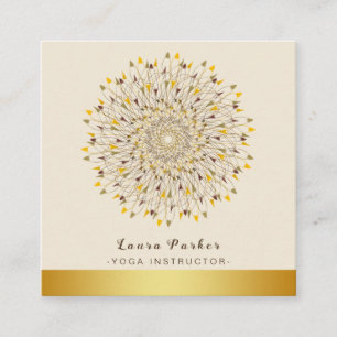 Cartão De Visita Quadrado Instrutor Yoga Classic Mandala Lotus Floral Dourad